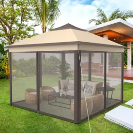 11 x 11 Feet 2-Tier Pop-Up Gazebo Tent Portable Canopy Shelter Carry Bag Mesh-Brown