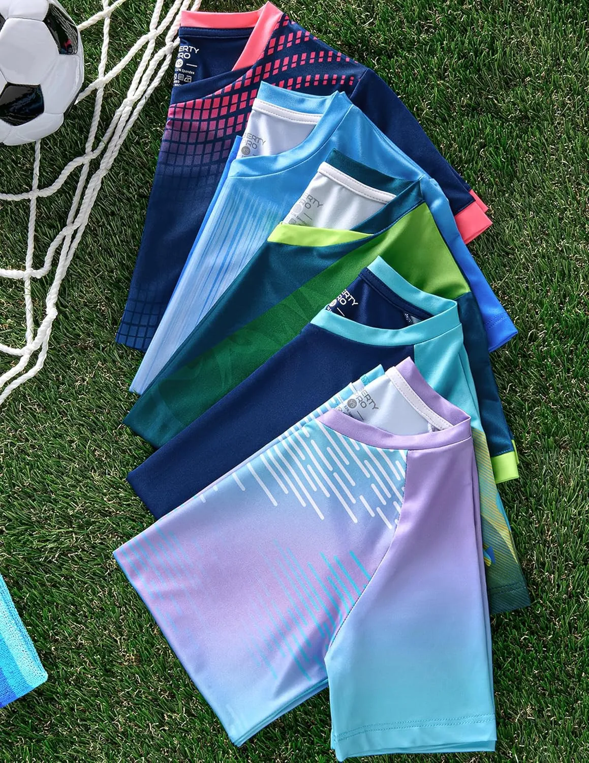 5 Pack Boys Athletic Shirts, Youth Activewear Dry Fit Tshirts for Kids, Short Sleeve Tees, Bulk Athletic Performance Clothing
