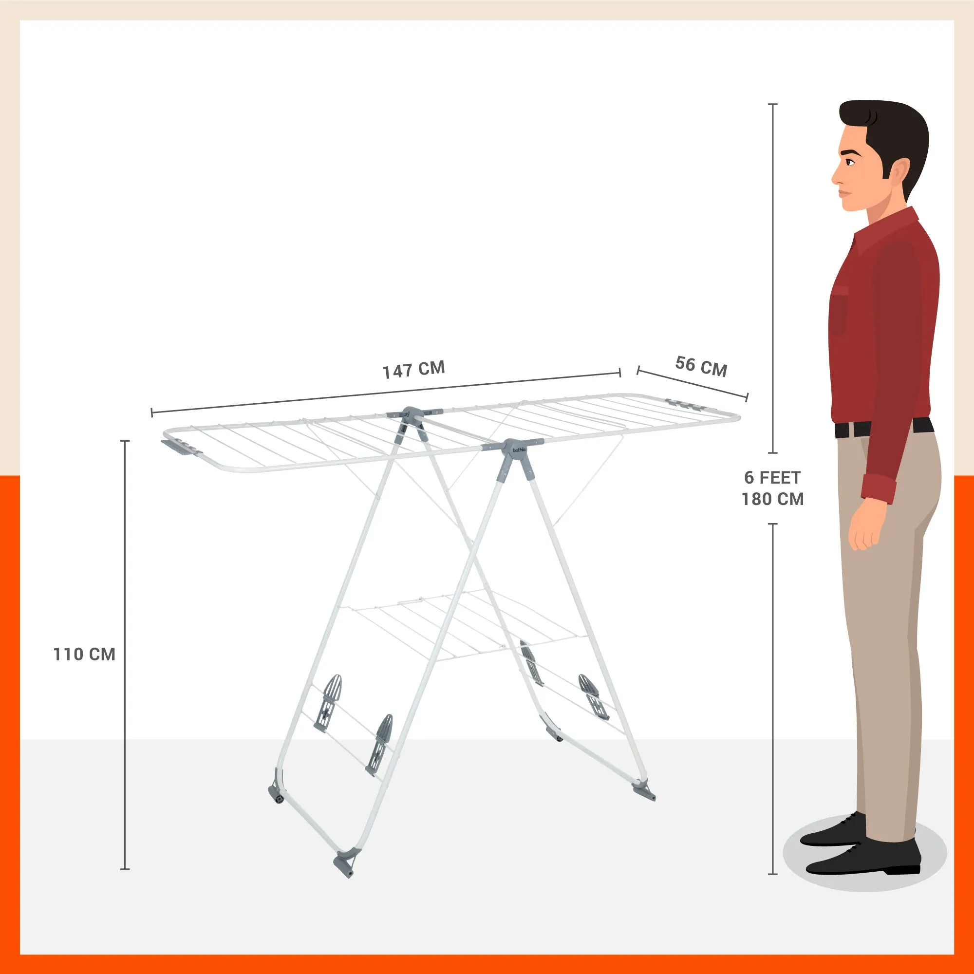 Bathla Mobidry Neo - Foldable Cloth Drying Stand For Home (Grey)