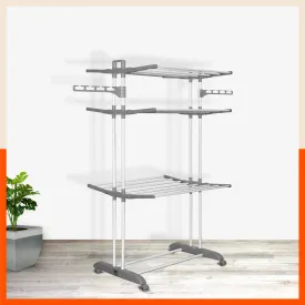 Bathla Mobidry Terra 3 Level Steel Modular Cloth Drying Stand For Home (Grey - Large) Made in India