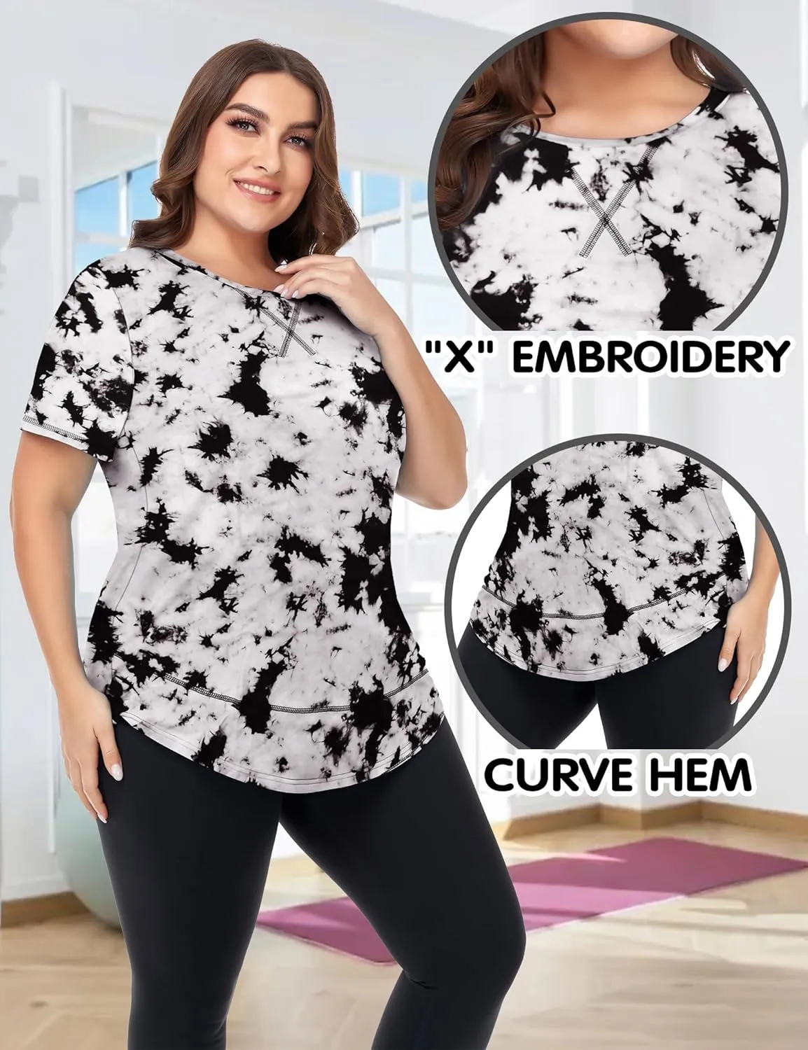 COOTRY Plus Size Workout Tops for Women Short Sleeve Loose fit Shirts Athletic Gym Yoga Clothing