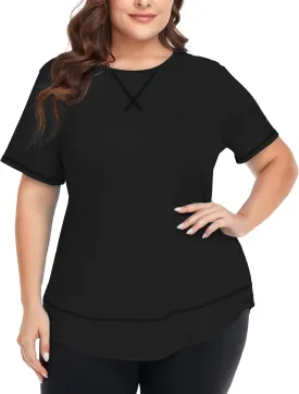 COOTRY Plus Size Workout Tops for Women Short Sleeve Loose fit Shirts Athletic Gym Yoga Clothing