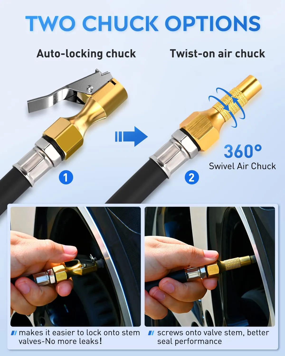 Digital Tire Inflator Pressure Gauge 250PSI Rubber Hose Quick Connect Coupler