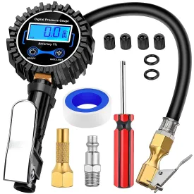 Digital Tire Inflator Pressure Gauge 250PSI Rubber Hose Quick Connect Coupler