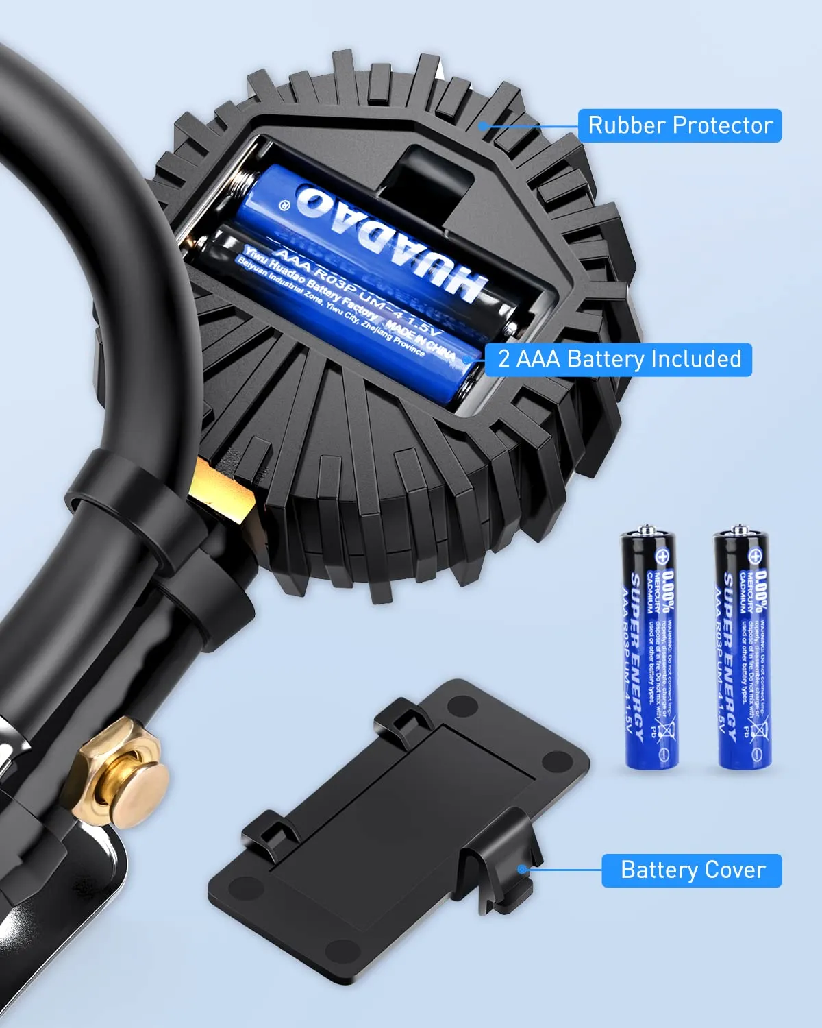 Digital Tire Inflator Pressure Gauge 250PSI Rubber Hose Quick Connect Coupler