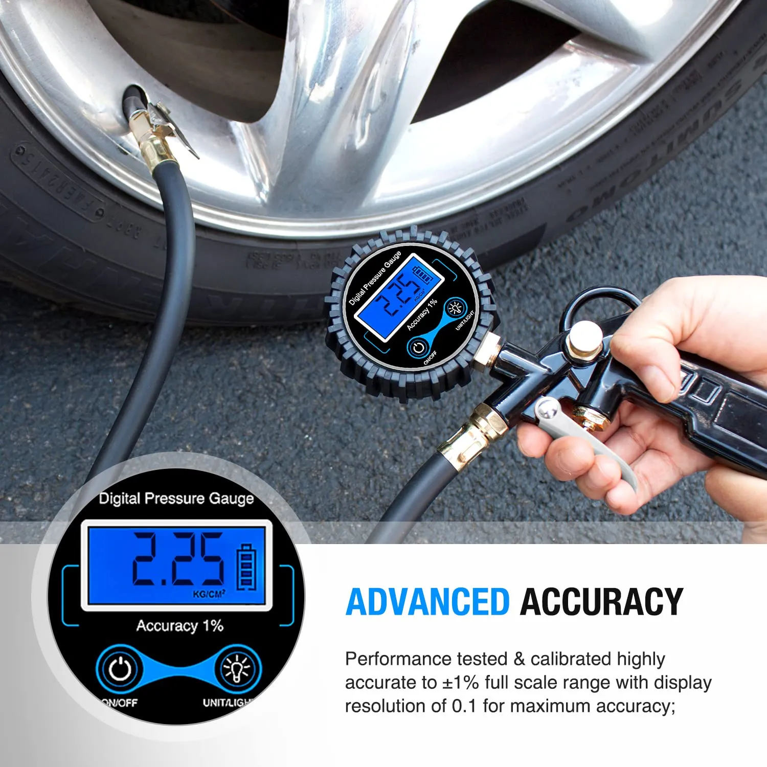 Digital Tire Inflator Pressure Gauge 250PSI