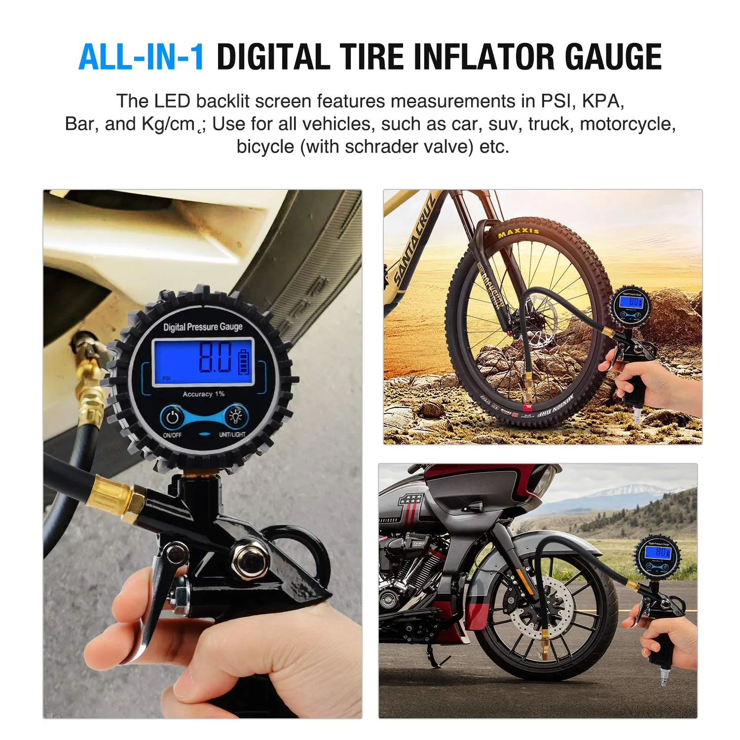 Digital Tire Inflator Pressure Gauge 250PSI
