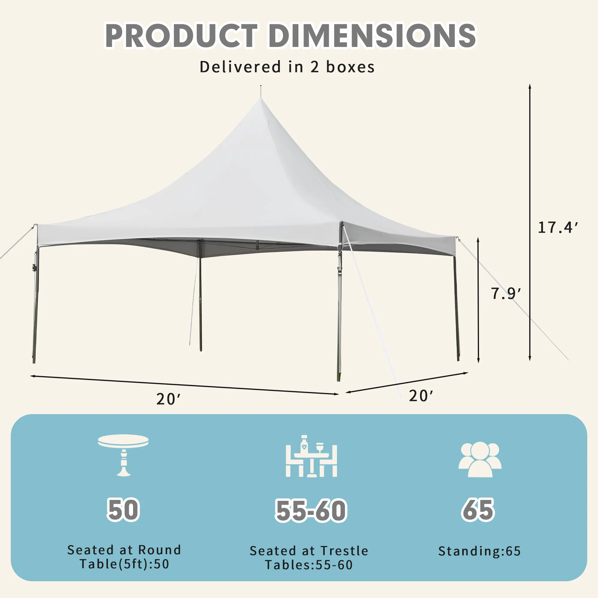 EROMMY 20x20 Party Tent with Steel Frame