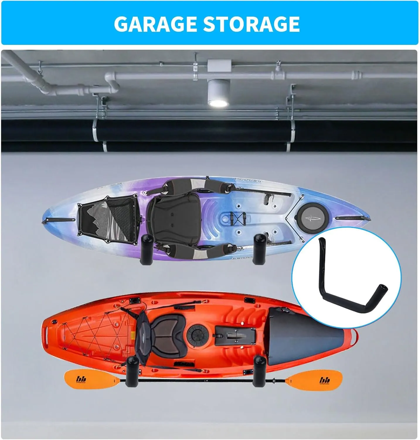 Heavy Duty Kayak Rack - Holds Canoes, Paddleboards, Surfboards & More - Space Saving Storage for Garage, Shed, Indoor & Outdoor Use