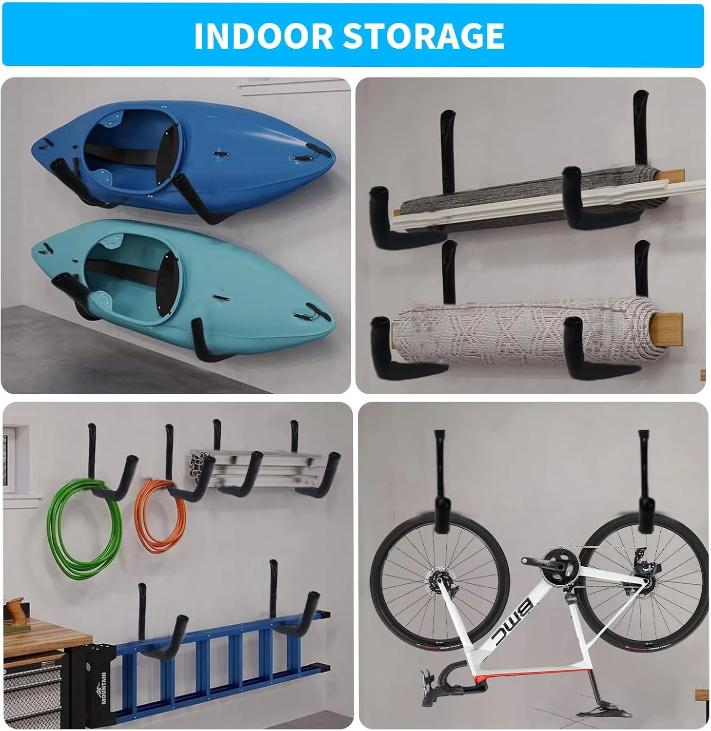 Heavy Duty Kayak Rack - Holds Canoes, Paddleboards, Surfboards & More - Space Saving Storage for Garage, Shed, Indoor & Outdoor Use