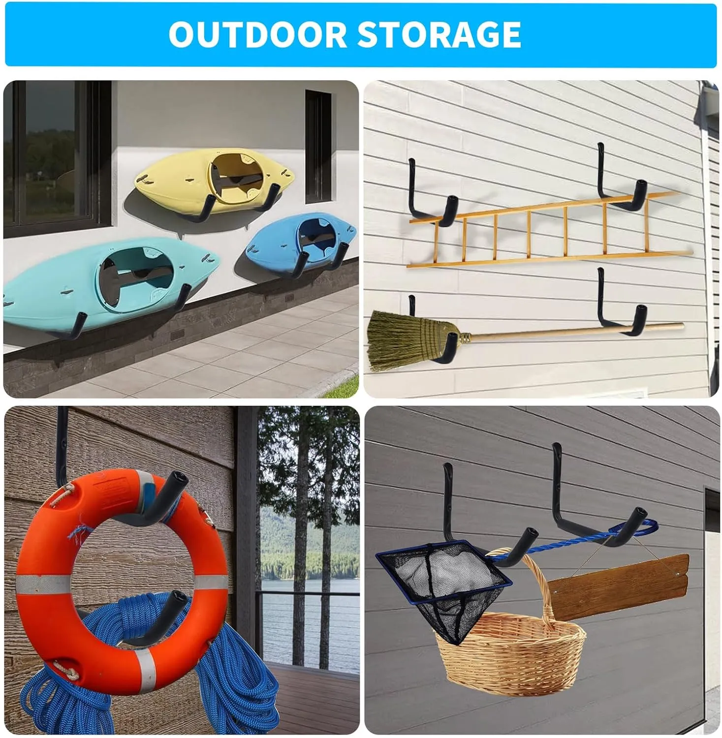 Heavy Duty Kayak Rack - Holds Canoes, Paddleboards, Surfboards & More - Space Saving Storage for Garage, Shed, Indoor & Outdoor Use