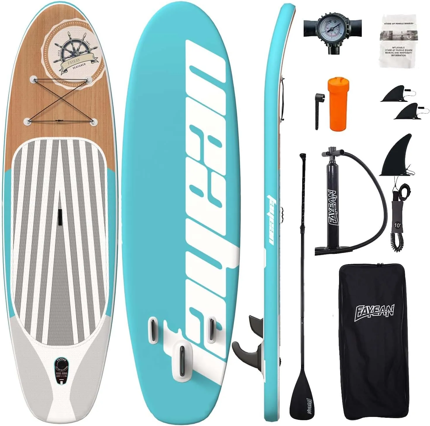 Inflatable Stand Up Paddle Board Non-Slip Deck, 11336 Complete SUP Accessories for All Skill Levels, Wide Seat & Safety Leash, 3 Fins, Adjustable Paddle, Pump & Carrying Backpack