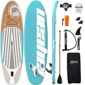 Inflatable Stand Up Paddle Board Non-Slip Deck, 11336 Complete SUP Accessories for All Skill Levels, Wide Seat & Safety Leash, 3 Fins, Adjustable Paddle, Pump & Carrying Backpack
