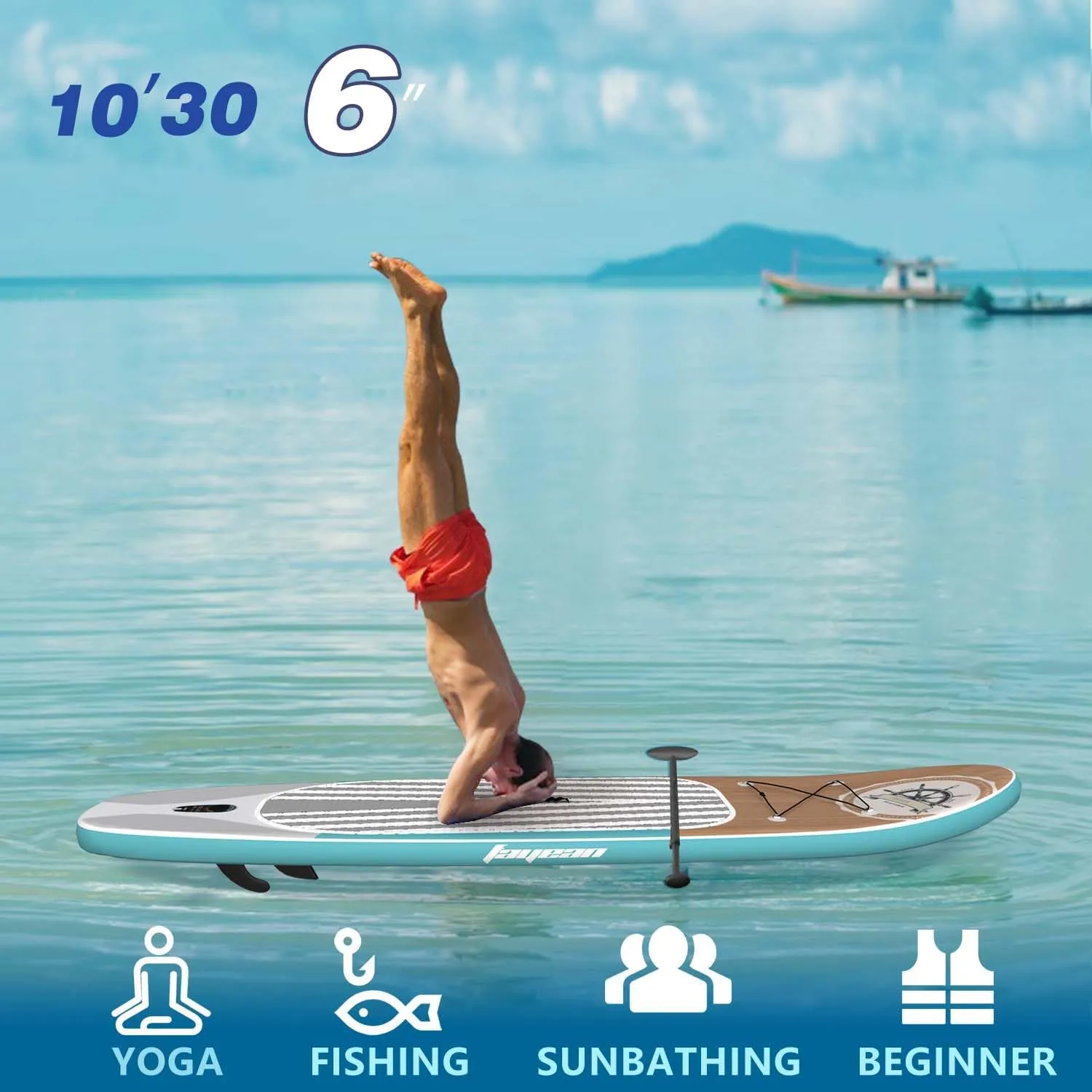 Inflatable Stand Up Paddle Board Non-Slip Deck, 11336 Complete SUP Accessories for All Skill Levels, Wide Seat & Safety Leash, 3 Fins, Adjustable Paddle, Pump & Carrying Backpack