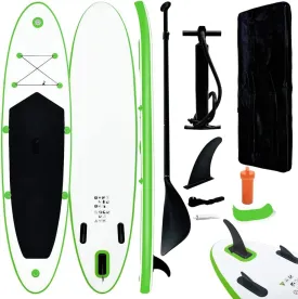 Inflatable Stand Up Paddleboard Set Green and White,Sporting Goods,Outdoor Recreation,Boating & Water Sports,Surfing,Paddleboards,92731