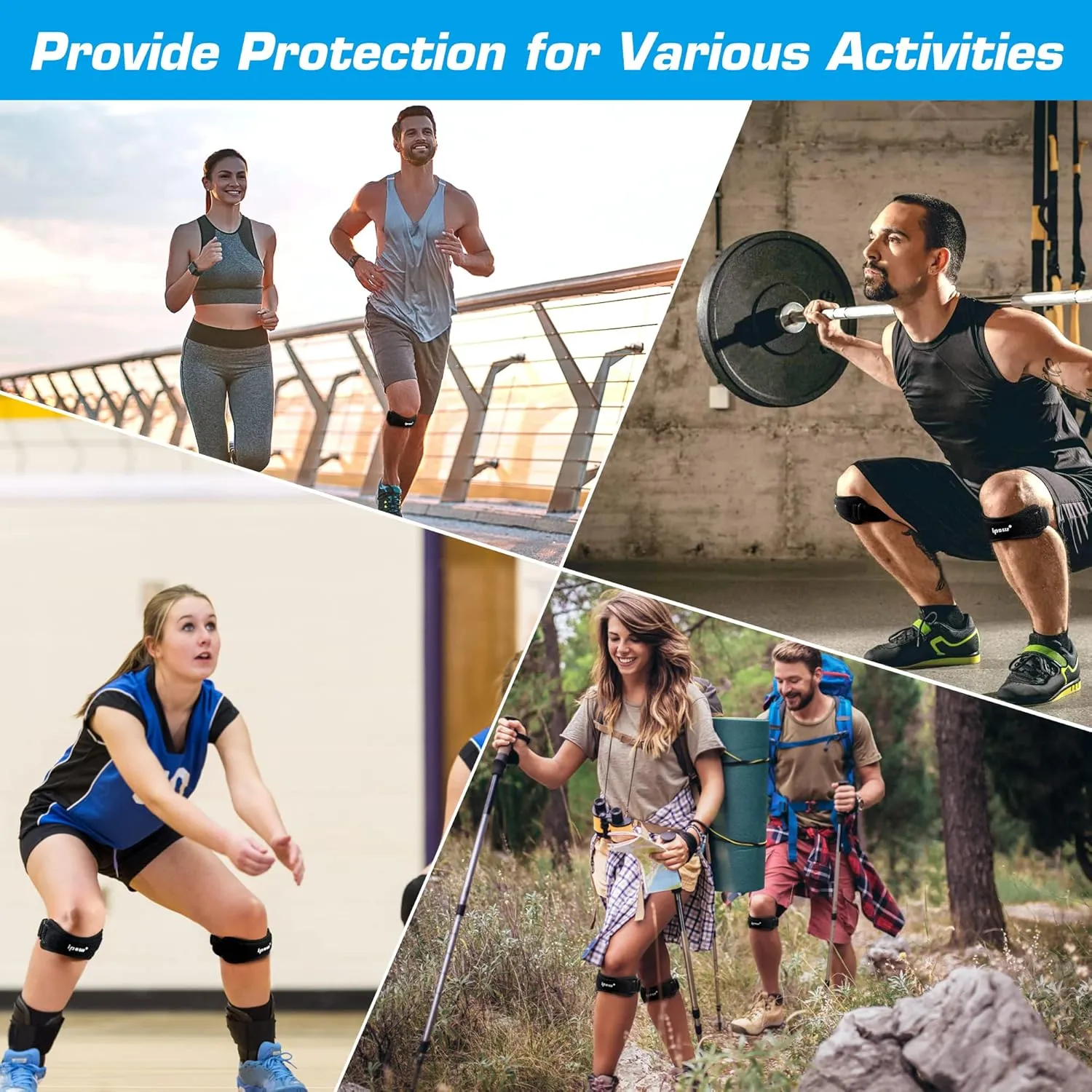 IPOW 2 Pack XXL Plus Size Knee Pain Relief & Patella Stabilizer Knee Strap Brace Support for Hiking, Soccer, Basketball, Running, Jumpers Knee, Tennis, Tendonitis, Volleyball & Squats, Black