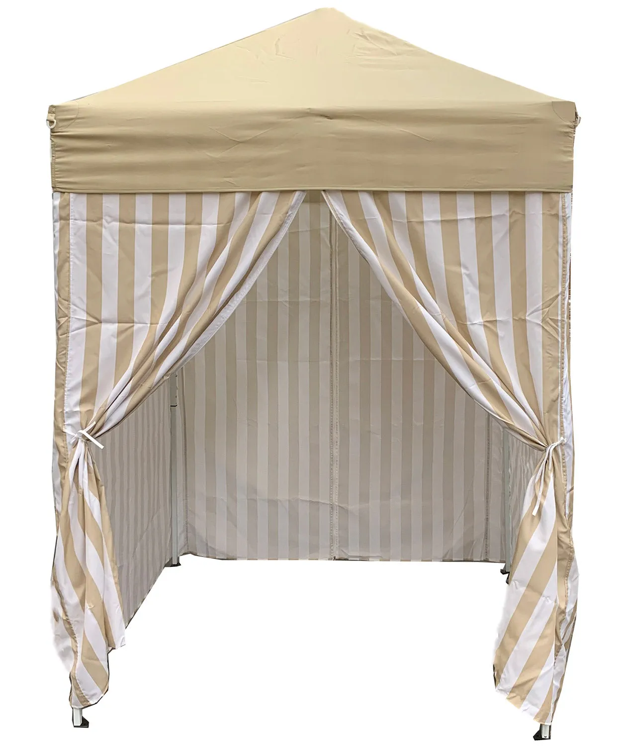 Just Relax Patio Pop-up Striped Cabana Tent, Beige-White, 5x5 Feet