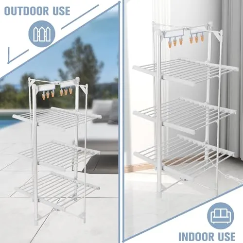 kitchelat Heated Clothes Airer, 3-Tier clothes airer with 6 Pegs