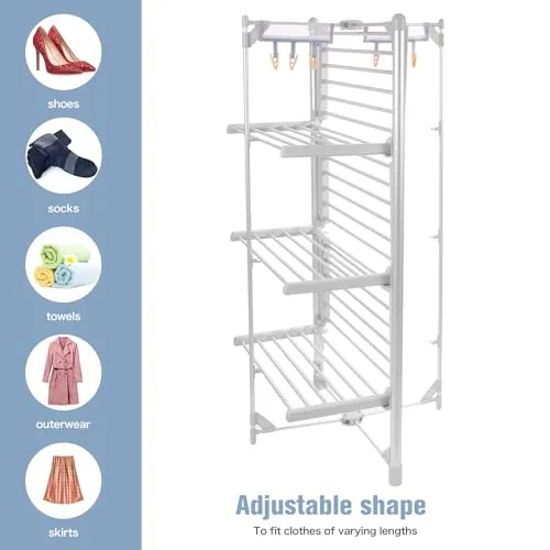 kitchelat Heated Clothes Airer, 3-Tier clothes airer with 6 Pegs