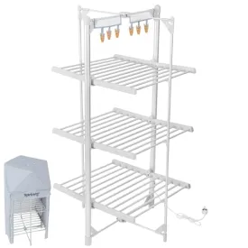 kitchelat Heated Clothes Airer, 3-Tier clothes airer with 6 Pegs