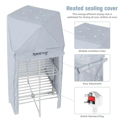 kitchelat Heated Clothes Airer, 3-Tier clothes airer with 6 Pegs