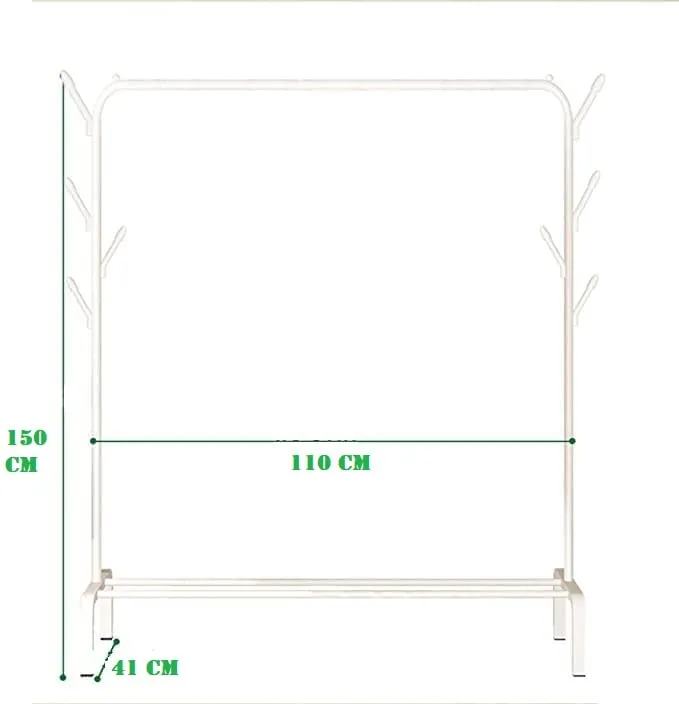 KriShyam® Freestanding Hanging Metal Clothes Rack with Storage Shelf and Side Hooks White