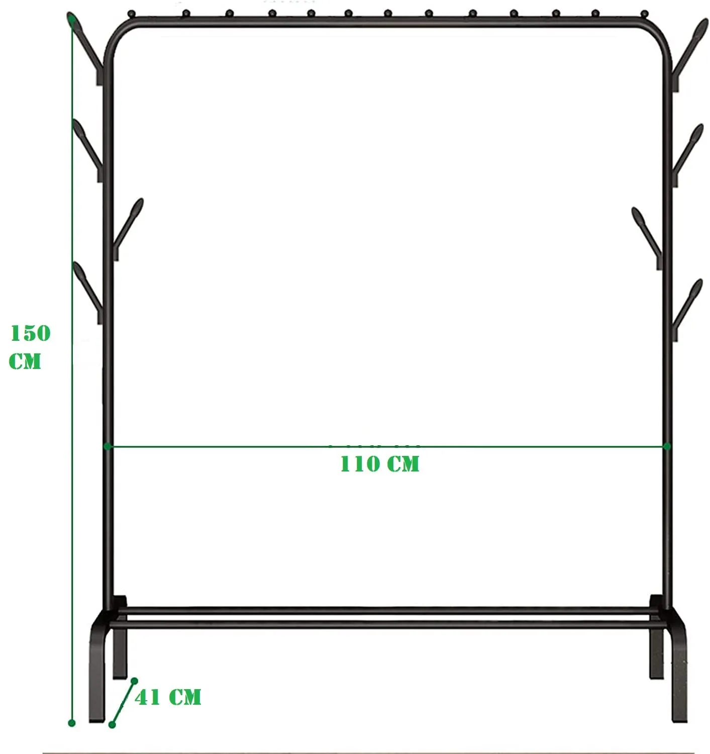 KriShyam® Freestanding Hanging Metal Clothes Rack with Storage Shelf and Side Hooks White