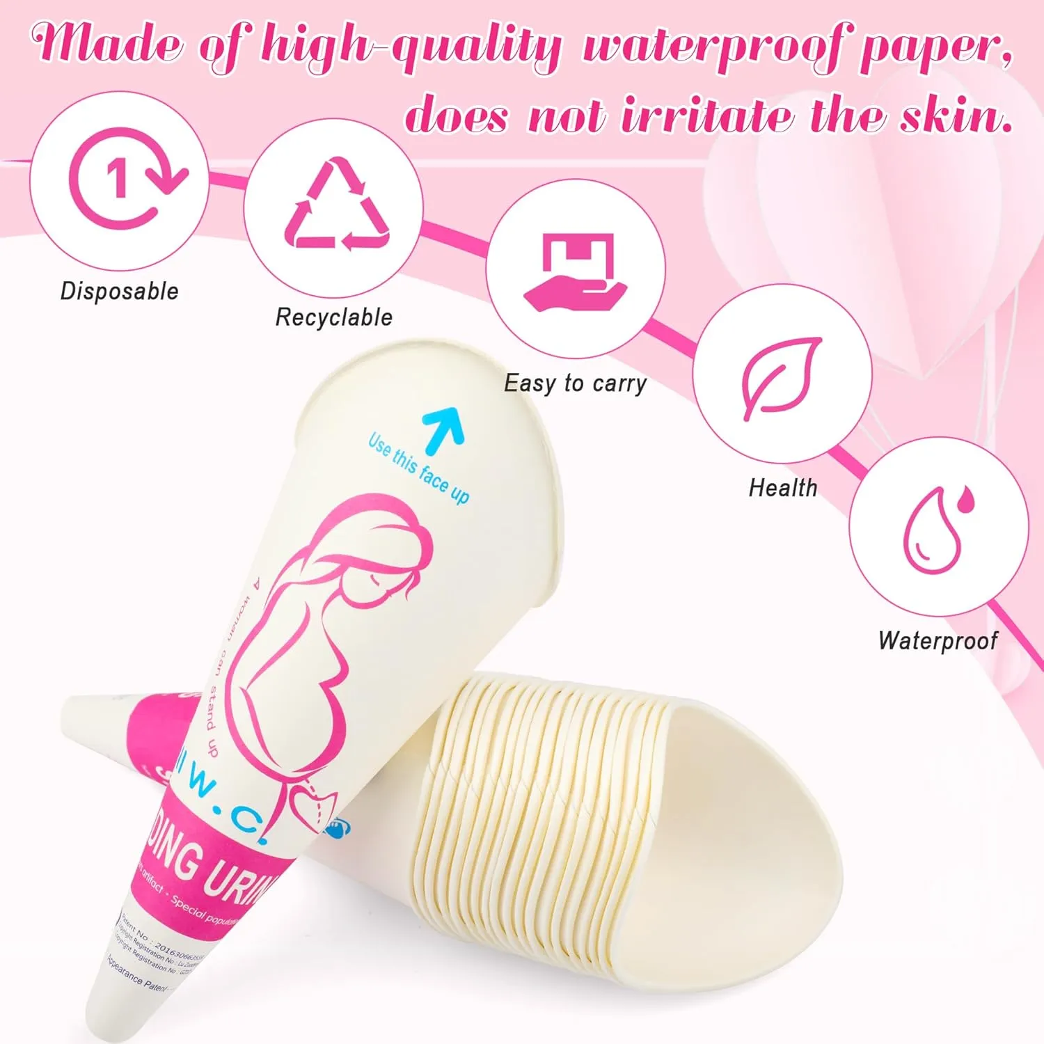Luxiv 20 50 Pcs Disposable Female Urination Device, Portable Girl Urinal Funnel Women Outside Pee Cup Waterproof Paper Standing Pee Disposable Cup Female Urinal for Camping, Hiking (20)