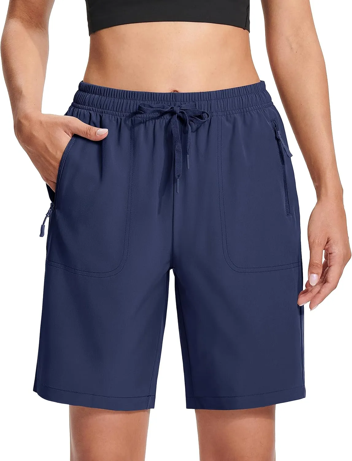 MAGCOMSEN Women's Hiking Shorts Lightweight Quick Dry 8" Golf Shorts Water Resistant with 3 Zipper Pockets
