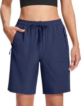 MAGCOMSEN Women's Hiking Shorts Lightweight Quick Dry 8" Golf Shorts Water Resistant with 3 Zipper Pockets
