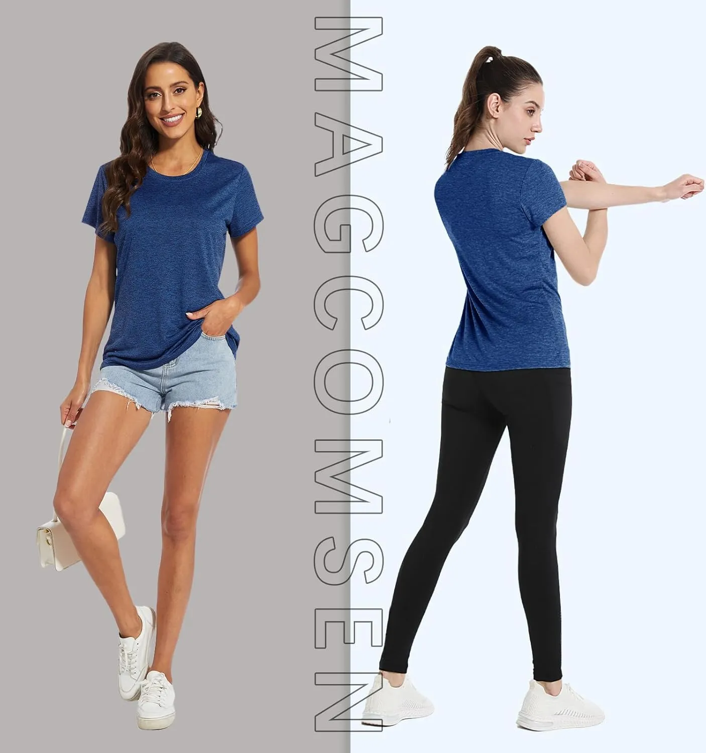 MAGCOMSEN Women's Short Sleeve Quick Dry T-Shirts Wicking Moisture Workout Athletic Running Shirts