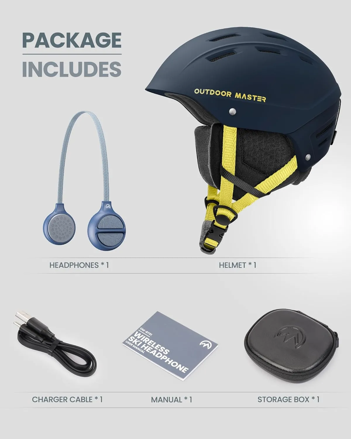 OutdoorMaster Kelvin II Ski Helmet and Wireless Bluetooth Set - Adjustable Fit Snowboard Helmet with Drop-in Headphone - Snow Sports Helmet for Men Women & Youth