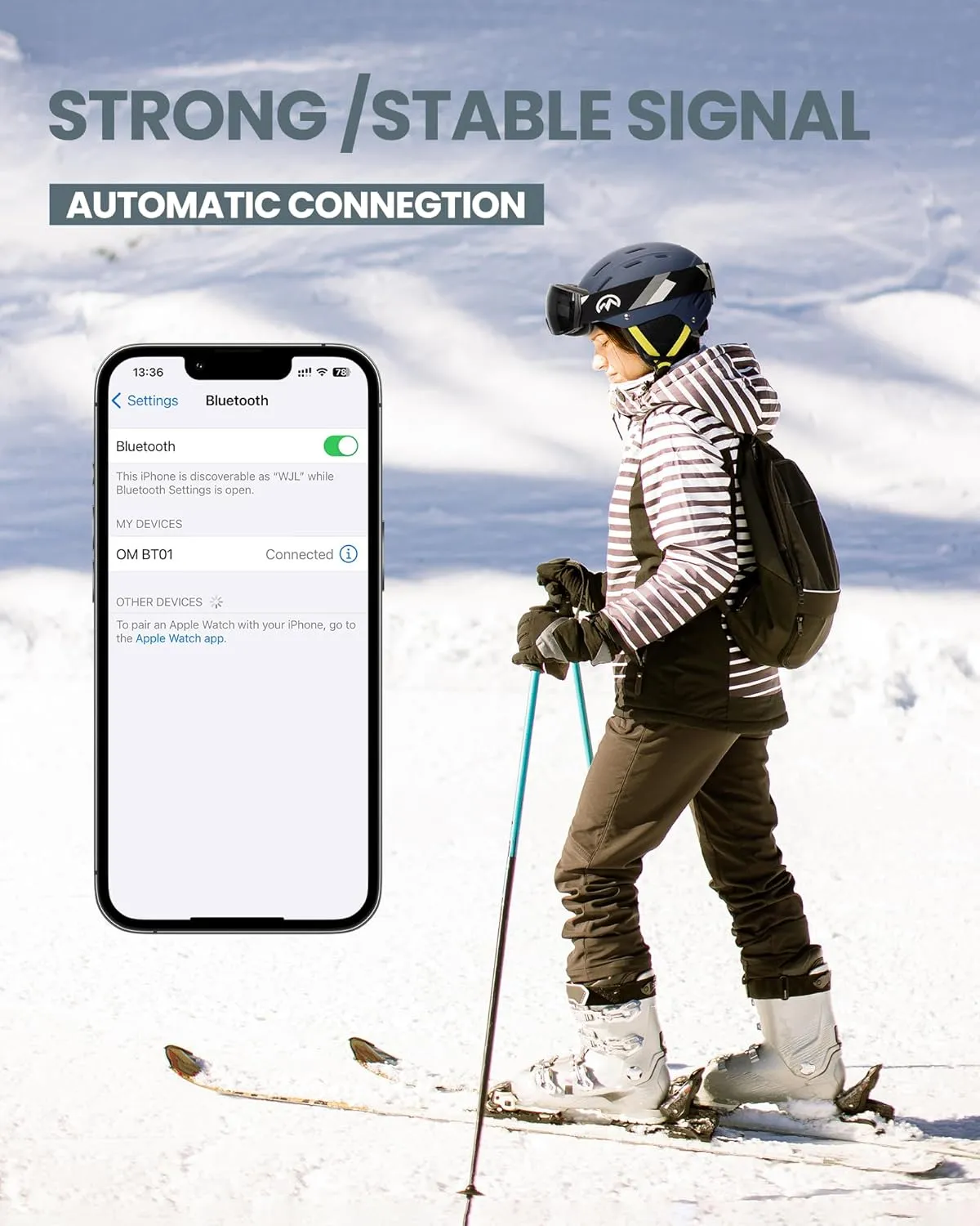 OutdoorMaster Kelvin II Ski Helmet and Wireless Bluetooth Set - Adjustable Fit Snowboard Helmet with Drop-in Headphone - Snow Sports Helmet for Men Women & Youth