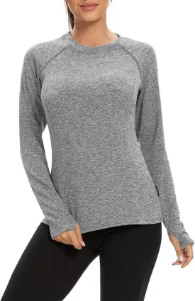 Soneven Women's Thermal Fleece Running Shirts Compression Shirts Quick Dry Workout Pullover Tops with Thumb Holes