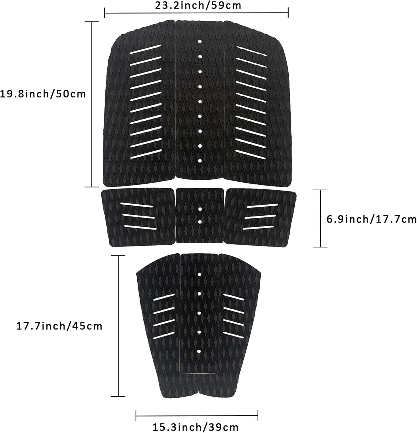 Surfboard Traction Pads Set, 9 Pieces EVA Pads for Front and Back, Adjustable with 3 Adhesive, Fits All Board Sizes (black-A)