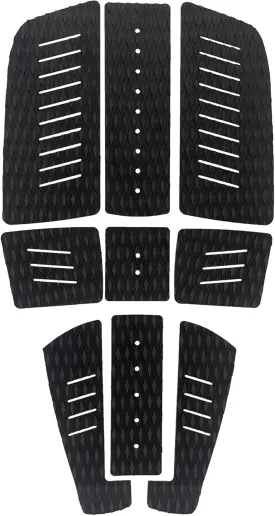 Surfboard Traction Pads Set, 9 Pieces EVA Pads for Front and Back, Adjustable with 3 Adhesive, Fits All Board Sizes (black-A)
