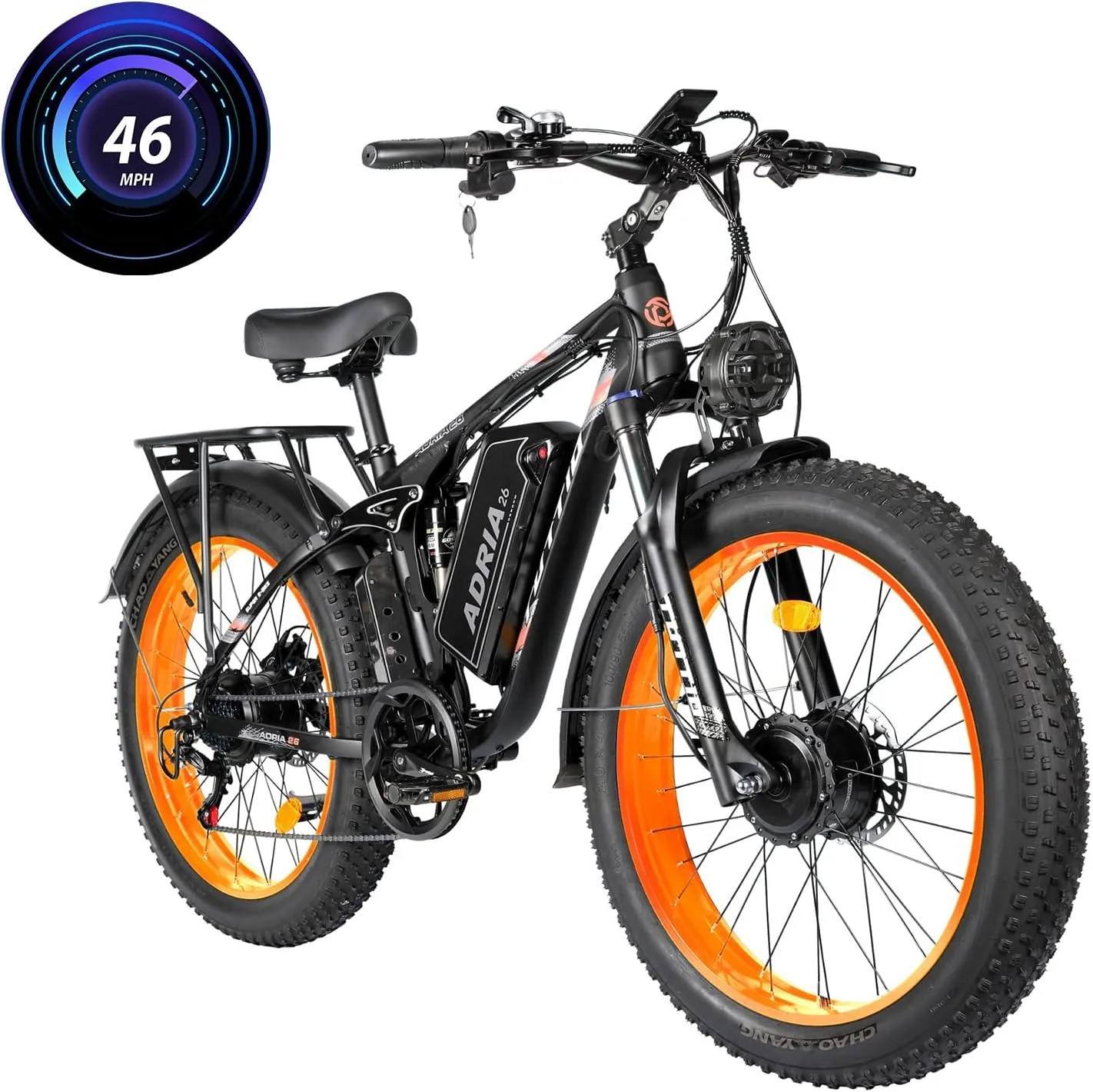 TUTTIO Electric-Bike for Adults-Men, Dual-Motor-Ebike 40-46MPH-Hunting-Ebike, 52V 30AH Long Range Dirtbike, 26" Fat-Tire-Electric-Bicycle, Full Suspension Mountain Bike for Off-Road Snow Sand
