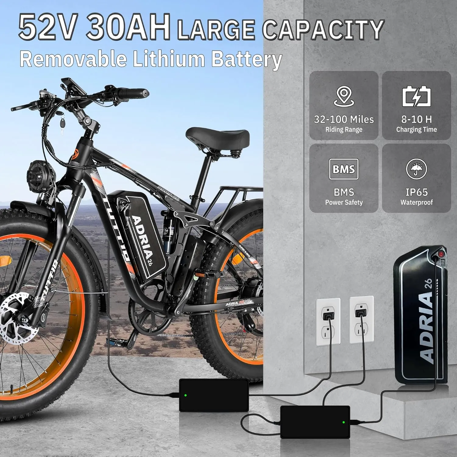 TUTTIO Electric-Bike for Adults-Men, Dual-Motor-Ebike 40-46MPH-Hunting-Ebike, 52V 30AH Long Range Dirtbike, 26" Fat-Tire-Electric-Bicycle, Full Suspension Mountain Bike for Off-Road Snow Sand