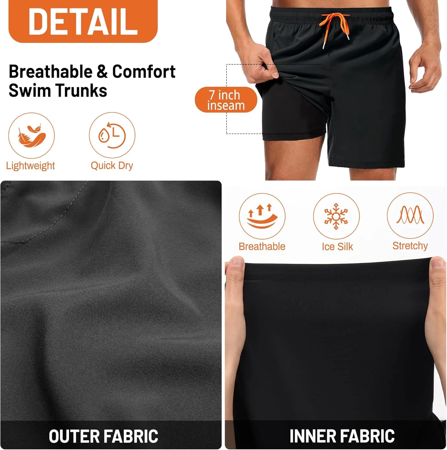 Ultrafun Mens Swim Trunks with Compression Liner 7 Inch Inseam Quick Dry 2 in 1 Swimming Board Shorts Swimsuit for Men