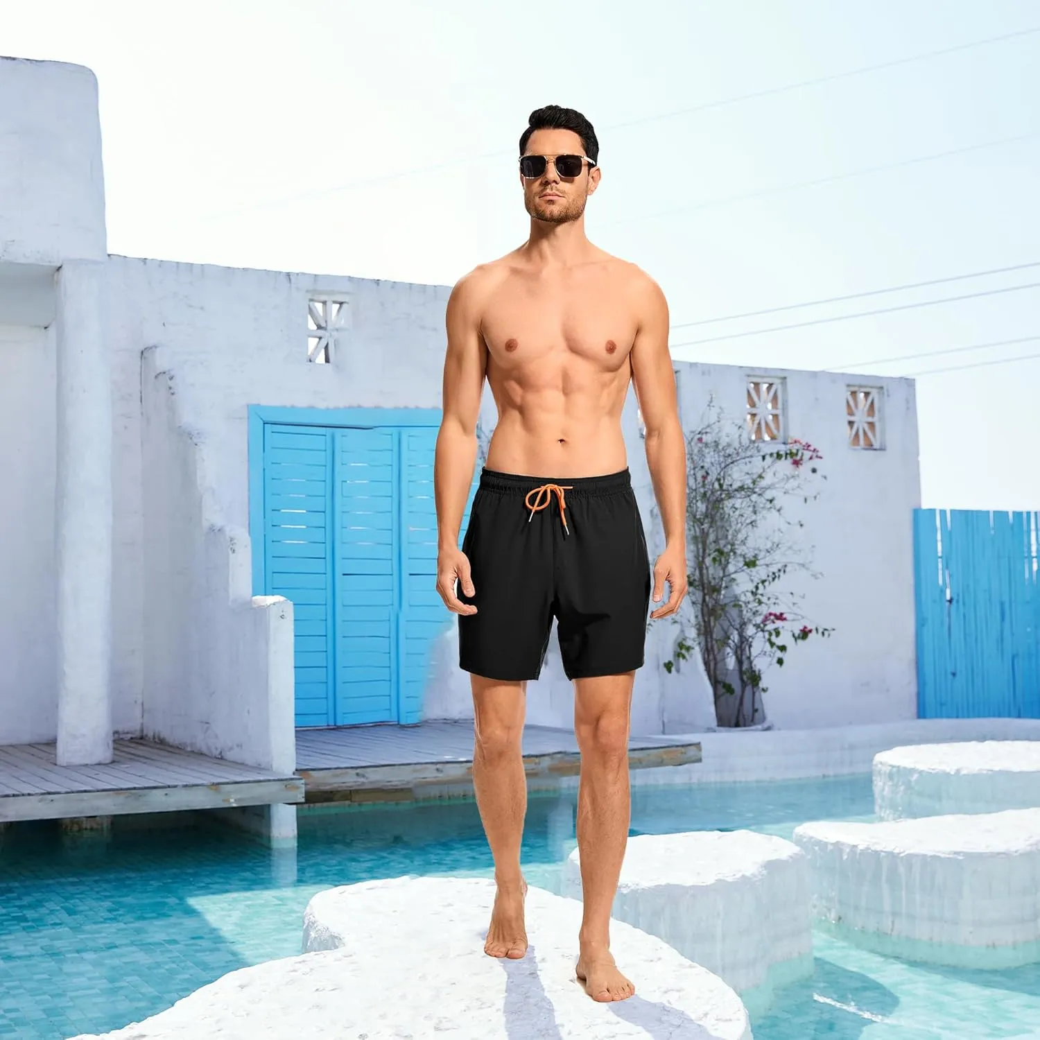 Ultrafun Mens Swim Trunks with Compression Liner 7 Inch Inseam Quick Dry 2 in 1 Swimming Board Shorts Swimsuit for Men