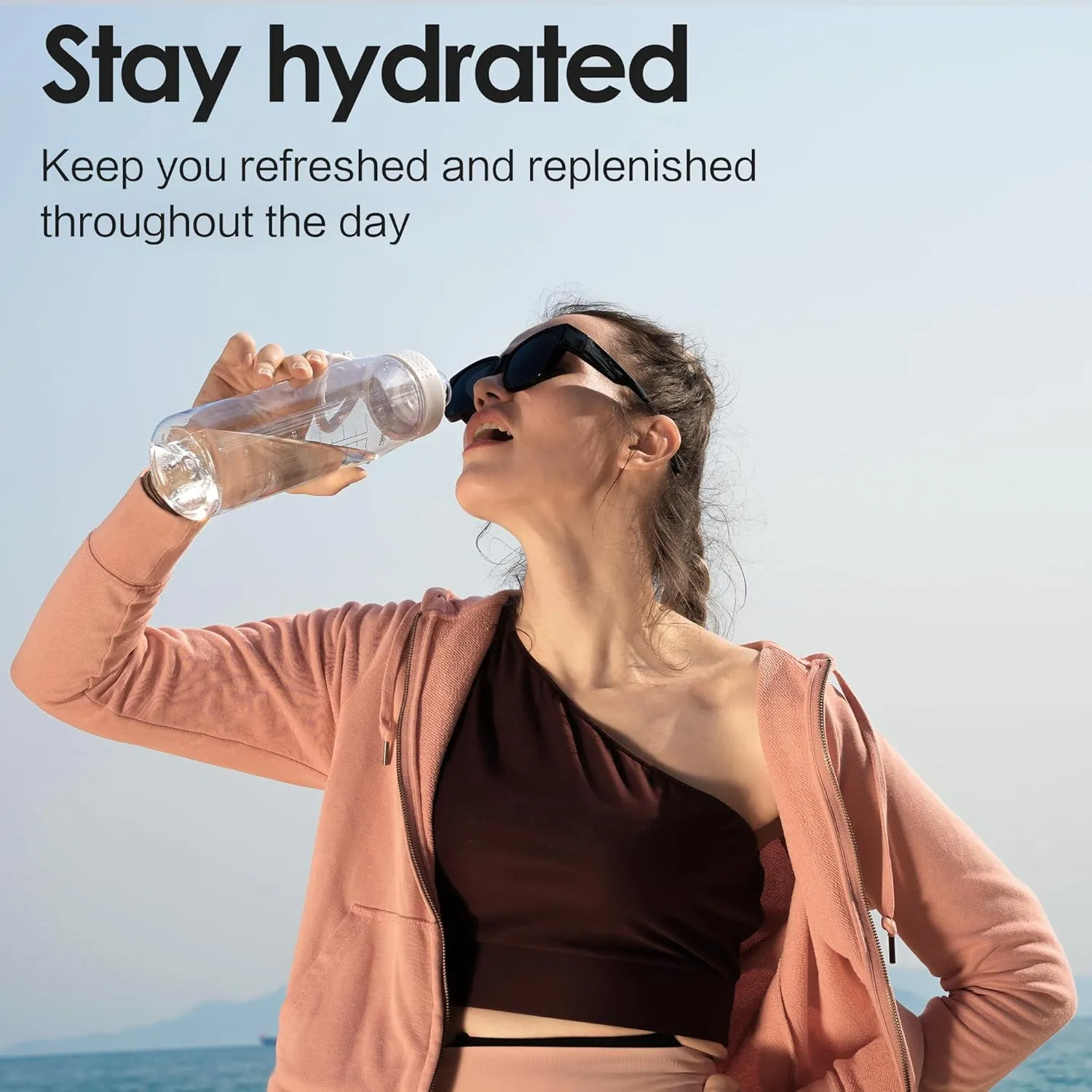 Water Bottle 32oz, clear water bottle with Chug Lid and Carry Handle, Reusable, Tritan, BPA Free, Hiking Water Bottle Suitable for Travel, Outdoors, Gym, Travel, Home, School (Gray)