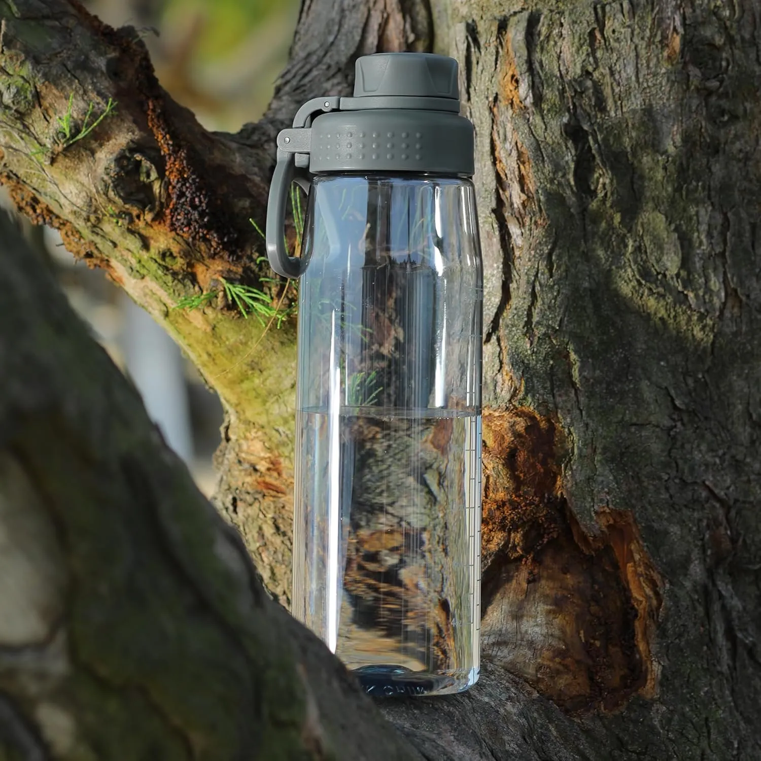 Water Bottle 32oz, clear water bottle with Chug Lid and Carry Handle, Reusable, Tritan, BPA Free, Hiking Water Bottle Suitable for Travel, Outdoors, Gym, Travel, Home, School (Gray)