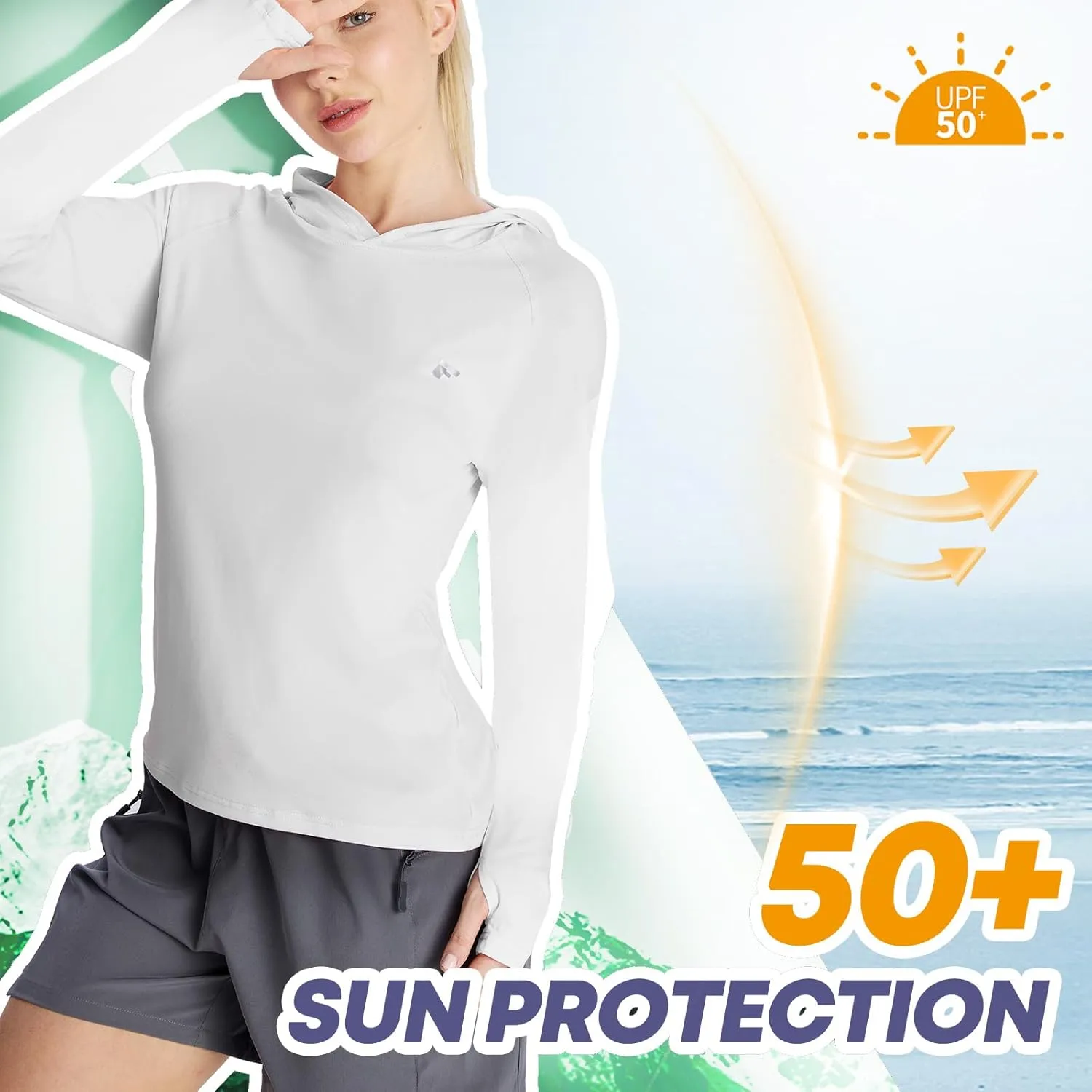 womens 2 Pack UPF50  Sun Shirt Long Sleeve Hoodies UV Protection Clothing Hiking Athletic Outdoor Lightweight Shirt