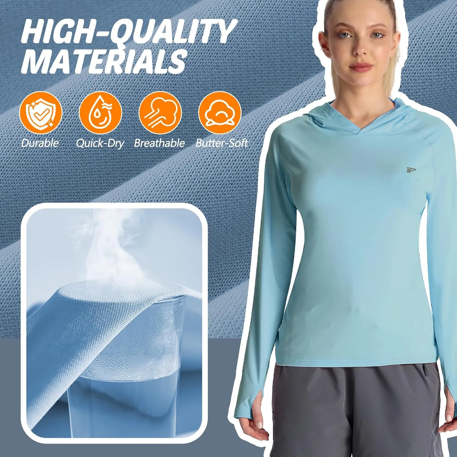 womens 2 Pack UPF50  Sun Shirt Long Sleeve Hoodies UV Protection Clothing Hiking Athletic Outdoor Lightweight Shirt
