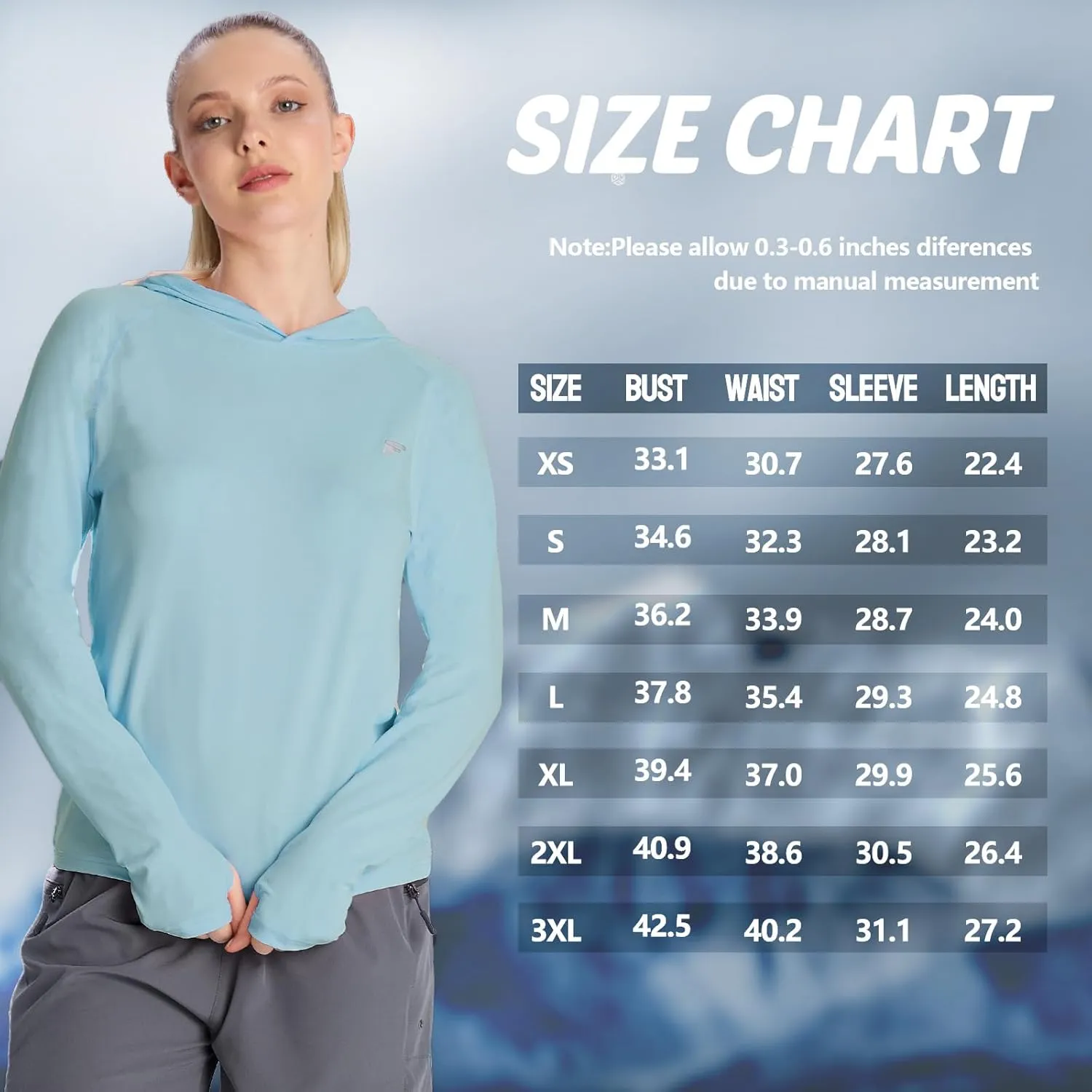 womens 2 Pack UPF50  Sun Shirt Long Sleeve Hoodies UV Protection Clothing Hiking Athletic Outdoor Lightweight Shirt