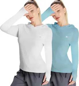 womens 2 Pack UPF50  Sun Shirt Long Sleeve Hoodies UV Protection Clothing Hiking Athletic Outdoor Lightweight Shirt