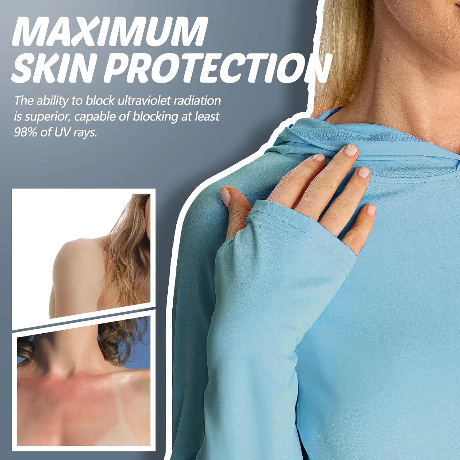 womens 2 Pack UPF50  Sun Shirt Long Sleeve Hoodies UV Protection Clothing Hiking Athletic Outdoor Lightweight Shirt