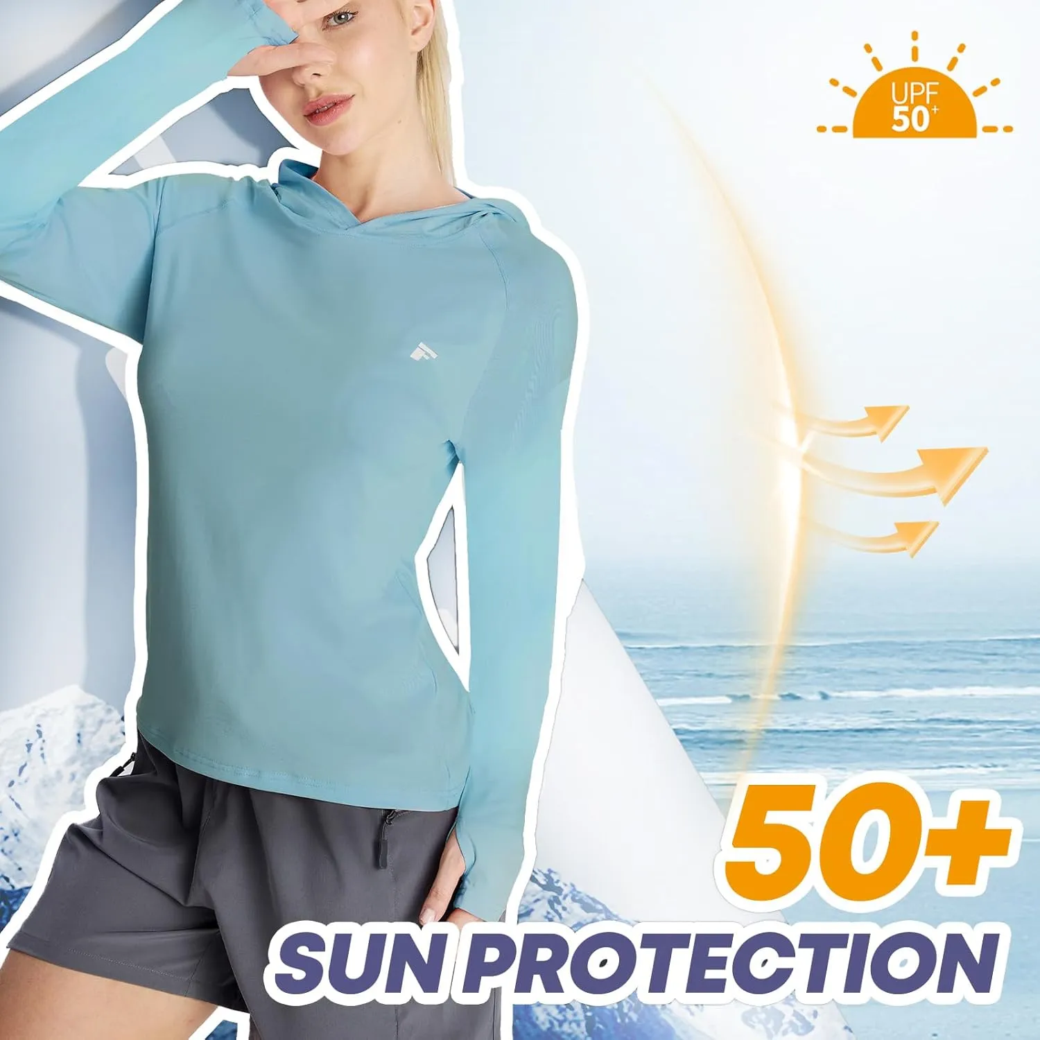 womens 2 Pack UPF50  Sun Shirt Long Sleeve Hoodies UV Protection Clothing Hiking Athletic Outdoor Lightweight Shirt