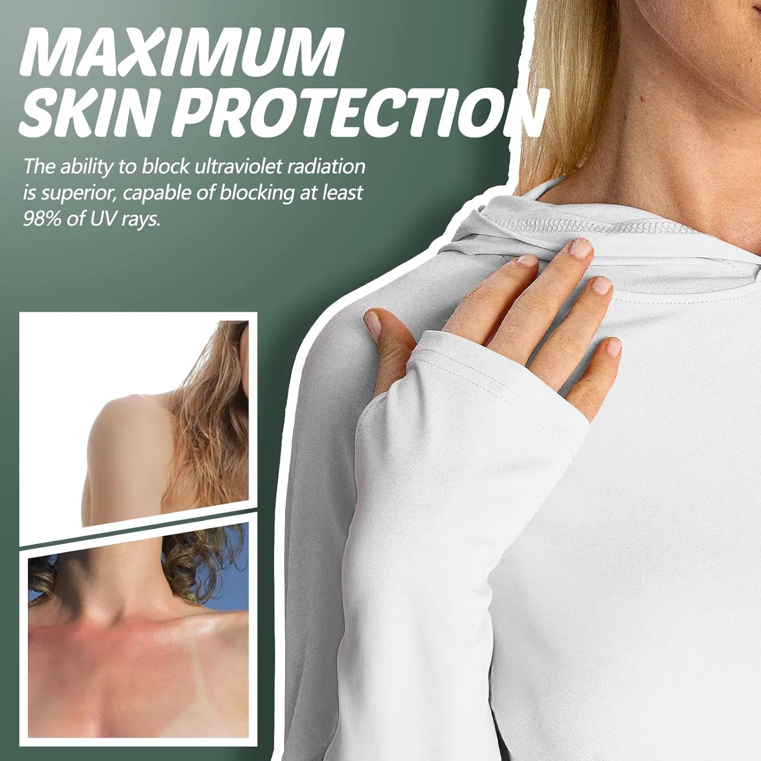 womens 2 Pack UPF50  Sun Shirt Long Sleeve Hoodies UV Protection Clothing Hiking Athletic Outdoor Lightweight Shirt