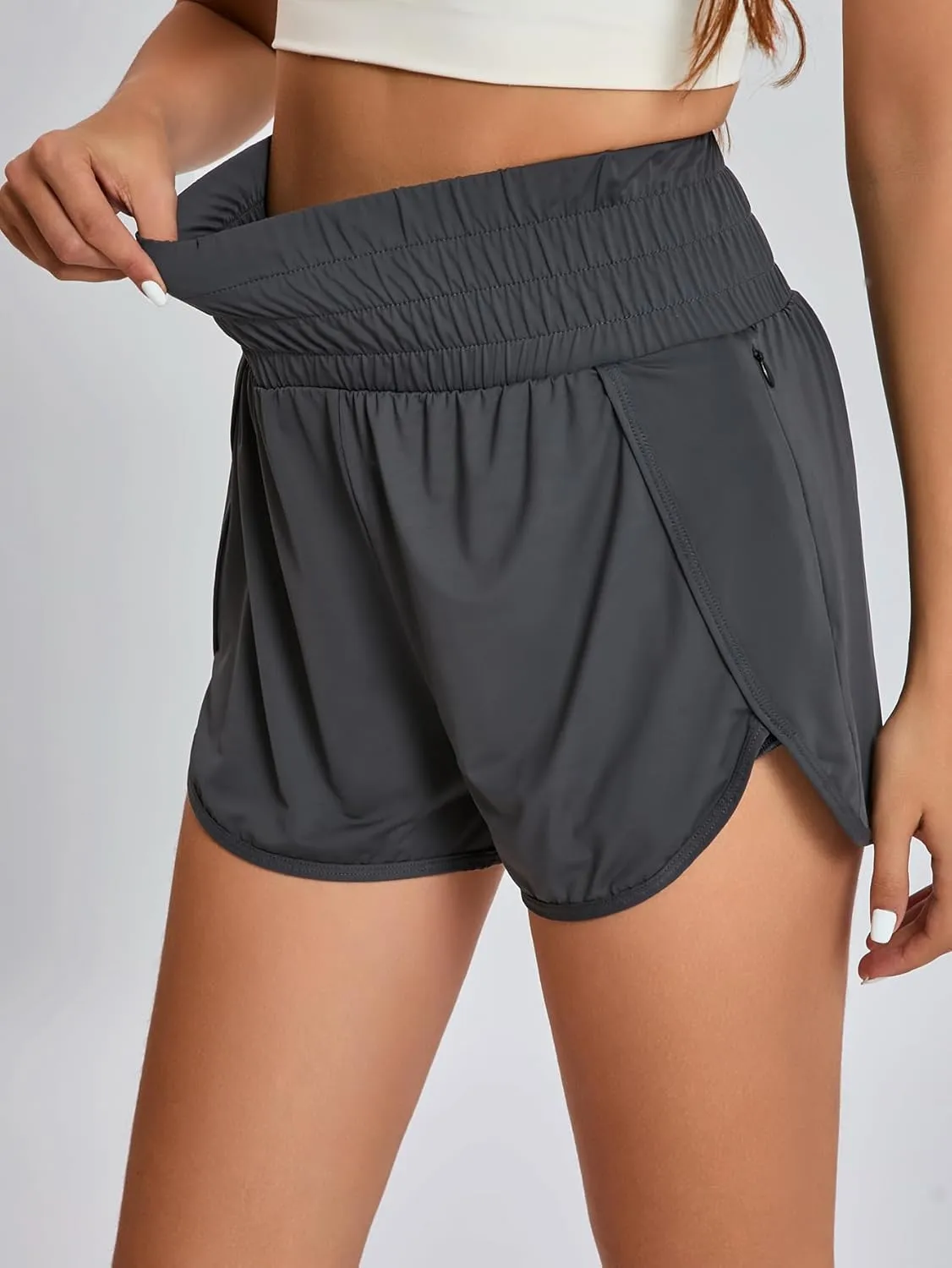 Yilisha Women High Waisted Swim Shorts Tummy Control Swim Bottoms Swimming Shorts with Liner Zipper Pocket